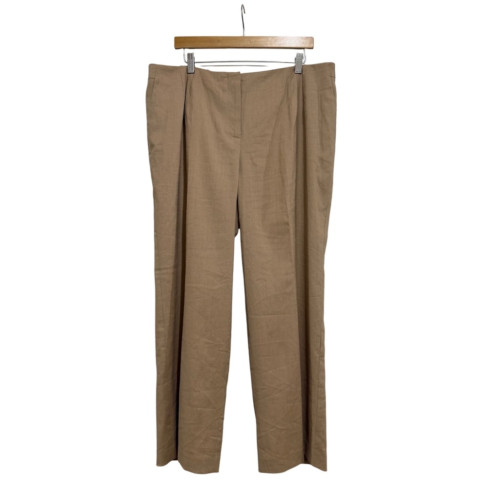 Talbots Woman Petites Tan Stretch Linen Blend Straight Leg Pants 20WP NWT
